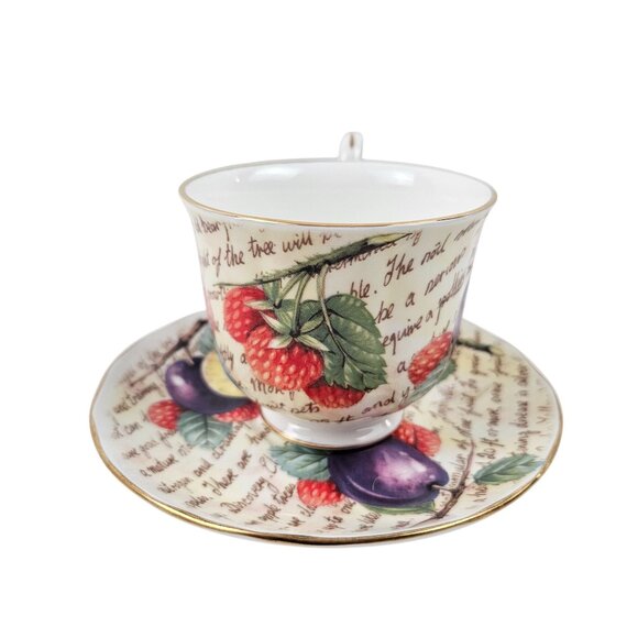 Royal Nobilta Fine Bone China Teacup Saucer Set Fruit Design England Vintage - Picture 5 of 9